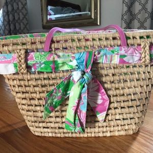 LILLY PULITZER WICKER TOTE BAG